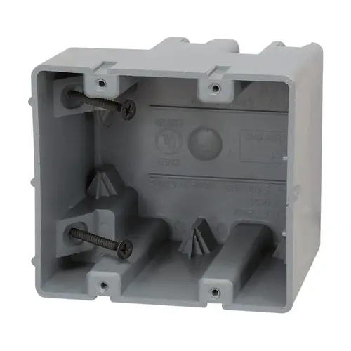 Device Box, 2 -Gang, 4 -Knockout, 1/2 in Knockout, PVC, Gray, Wall Mounting Device Box, 2 -Gang, 4 -Knockout, 1/2 in Knockout, PVC, Gray, Wall Mounting