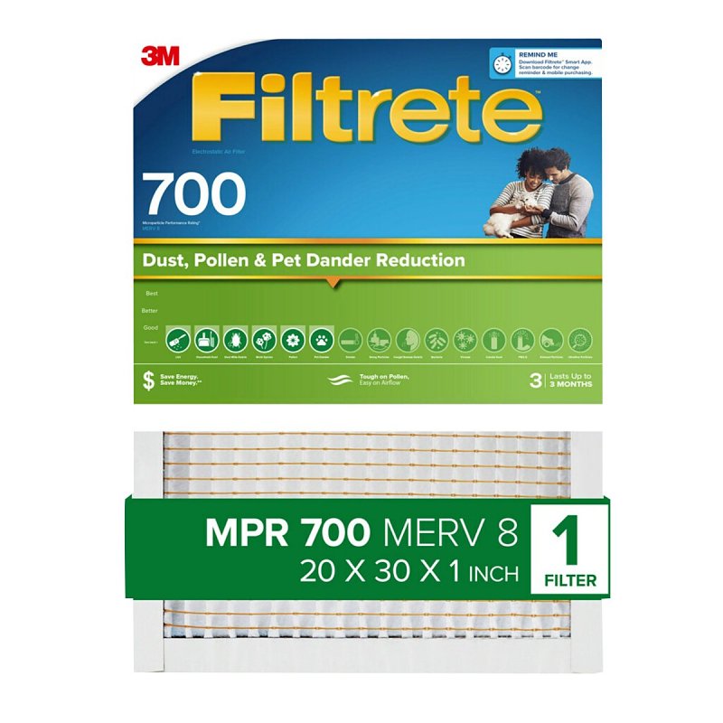 Filtrete 722-4 Air Filter 20" W X 30" H X 1" D Fiberglass 8 MERV Pleated
