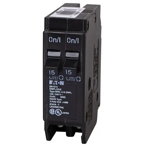 Circuit Breaker, Duplex, Type DNPL, 15 A, 2-Pole, 120 VAC, Long Time, Instantaneous, Independent Trip Circuit Breaker, Duplex, Type DNPL, 15 A, 2-Pole, 120 VAC, Long Time, Instantaneous, Independent Trip