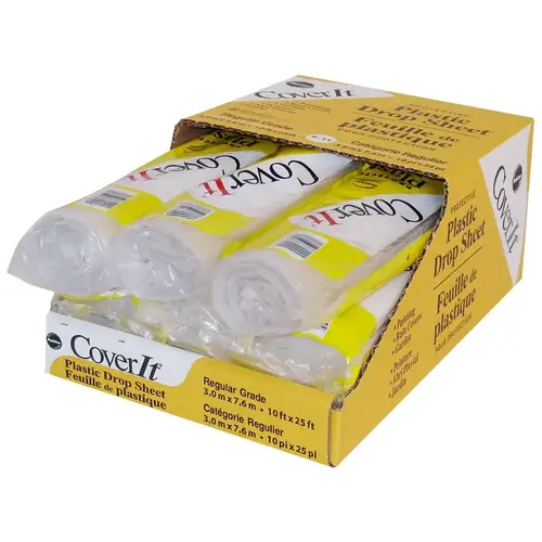 Drop Sheet, 25 ft L, 10 ft W, Polyethylene, Clear Drop Sheet, 25 ft L, 10 ft W, Polyethylene, Clear