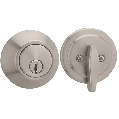 Single Cylinder Deadbolt with Adjustable Latch and Deadbolt Strike Satin Nickel Finish Single Cylinder Deadbolt with Adjustable Latch and Deadbolt Strike Satin Nickel Finish