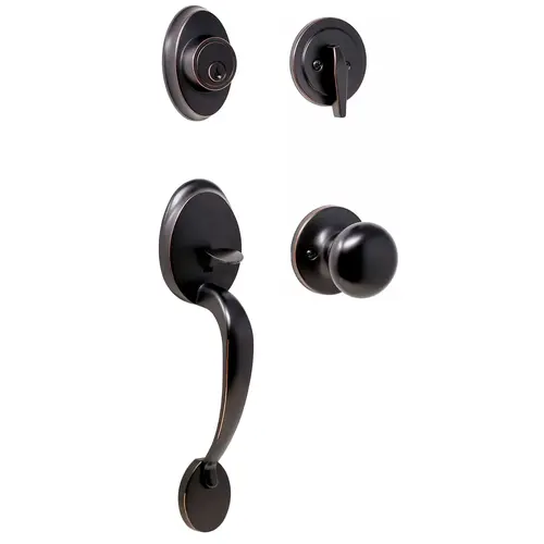 Hillcrest Single Cylinder Handle set with Salem Trim with Adjustable Latch and Round Corner Strikes Oil Rubbed Bronze Finish Hillcrest Single Cylinder Handle set with Salem Trim with Adjustable Latch and Round Corner Strikes Oil Rubbed Bronze Finish