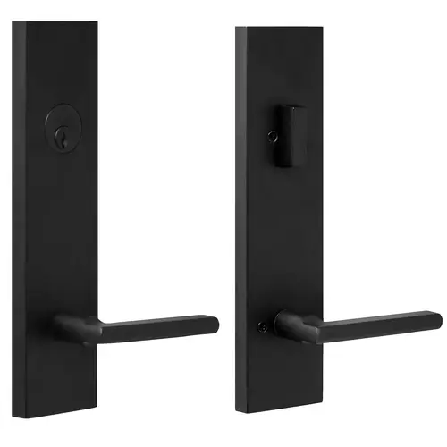  Atlas Lever Addy Escutcheon Single Cylinder Deadbolt Passage Lock with Adjustable Latch and Round Corner Strikes Matte Black Finish