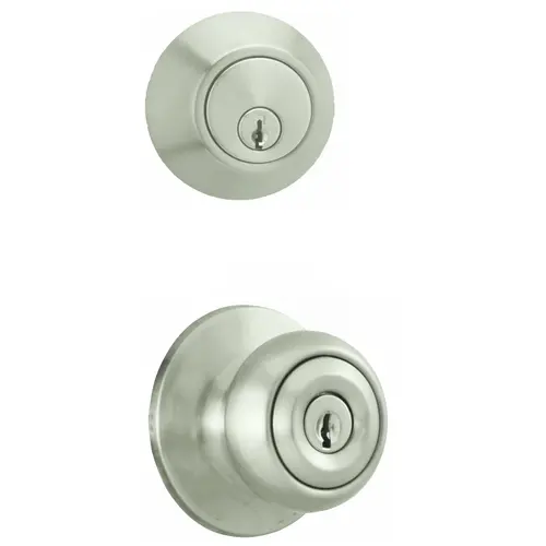  Deadbolt with keylock Hudson knob with Adjustable latch and Round Corner Full Lip Strike Satin Nickel Finish