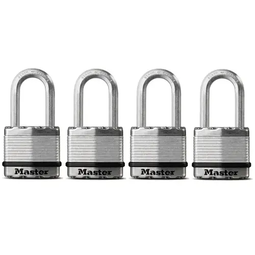 Padlock 1.75" W X 1.5" L Stainless Steel Ball Bearing Locking 4 pk Keyed Alike Silver Padlock 1.75" W X 1.5" L Stainless Steel Ball Bearing Locking 4 pk Keyed Alike Silver