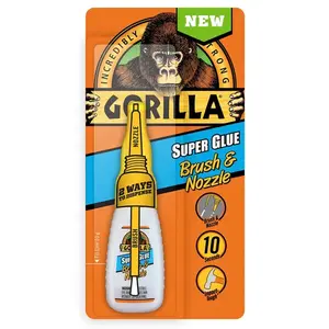 Gorilla 7500102 Super Glue Brush and Nozzle, Liquid, Irritating, Straw/White Water, 10 g Bottle