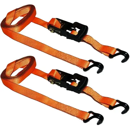 Tie-Down Strap, 1-1/4 in W, 15 ft L, Polyester, Orange, 700 lb Working Load, J-Hook End - pack of 2 Tie-Down Strap, 1-1/4 in W, 15 ft L, Polyester, Orange, 700 lb Working Load, J-Hook End - pack of 2