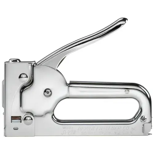 JT21CM Staple Gun Tacker, JT21 Staple, 7/16 in W Crown, 1/4 to 3/8 in L Leg, Steel Staple Chrome JT21CM Staple Gun Tacker, JT21 Staple, 7/16 in W Crown, 1/4 to 3/8 in L Leg, Steel Staple Chrome