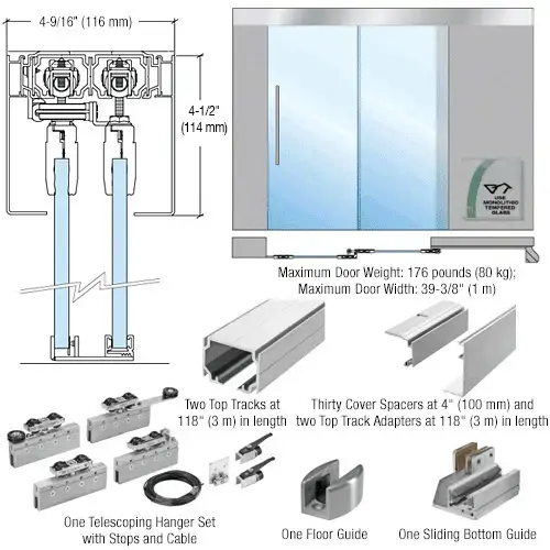 50 Series Two Panel Telescoping Ceiling Mount Kit - Right Stacking Direction Satin Anodized 50 Series Two Panel Telescoping Ceiling Mount Kit - Right Stacking Direction Satin Anodized
