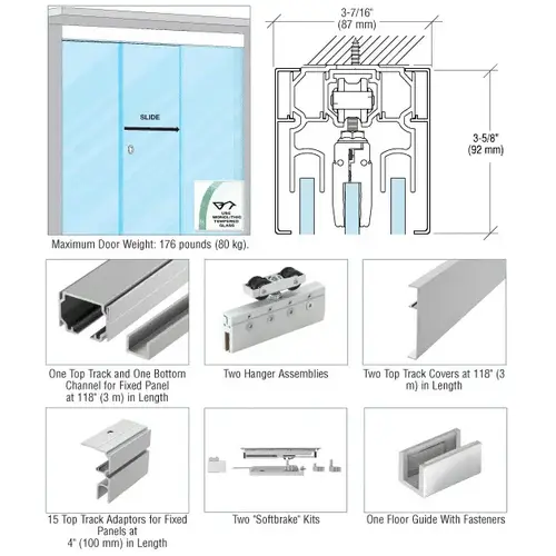 51 Series Ceiling Mount Single Slider with Two Fixed Panels Kit Satin Anodized 51 Series Ceiling Mount Single Slider with Two Fixed Panels Kit Satin Anodized