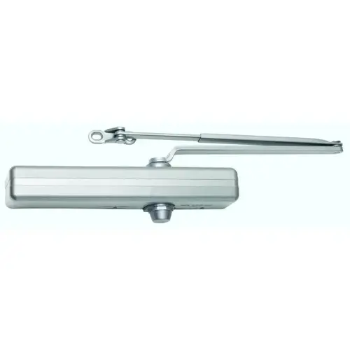 Left Hand Parallel Arm Adjustable Surface Mounted Regular Plated Door Closer with Thru Bolts and Long Arm Satin Chrome Finish Left Hand Parallel Arm Adjustable Surface Mounted Regular Plated Door Closer with Thru Bolts and Long Arm Satin Chrome Finish