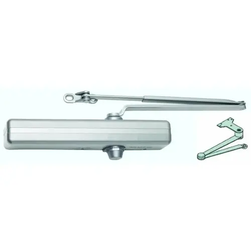 Right Hand Parallel Arm Adjustable Surface Mounted Hold Open Plated Door Closer with Thru Bolts, 62G Thick Hub Shoe, and Extra Duty Arm Satin Chrome Finish Right Hand Parallel Arm Adjustable Surface Mounted Hold Open Plated Door Closer with Thru Bolts, 62G Thick Hub Shoe, and Extra Duty Arm Satin Chrome Finish