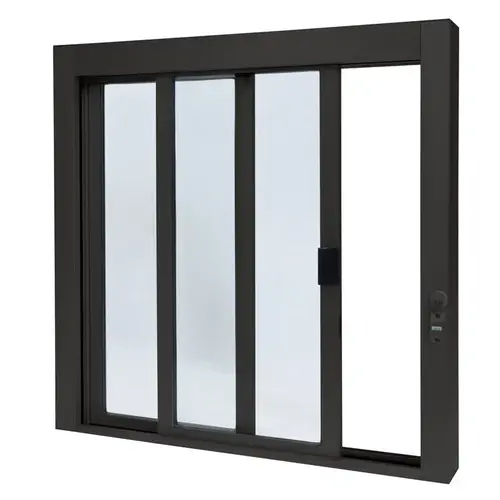 Black Bronze Anodized Standard Size Self-Closing Deluxe Service Window Glazed with Half-Track