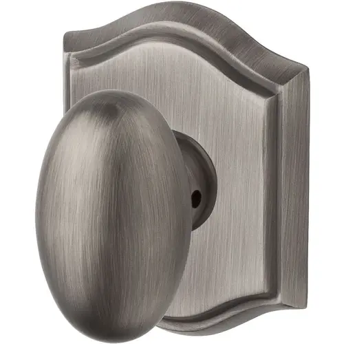 Passage Ellipse Knob and Traditional Arch Rose with 6AL Latch and Dual Strike Matte Antique Nickel Finish Passage Ellipse Knob and Traditional Arch Rose with 6AL Latch and Dual Strike Matte Antique Nickel Finish