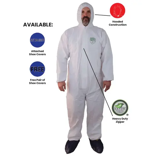 ENVIROSHIELD COVERALLS WITH HOOD, DISPOSABLE, LARGE
