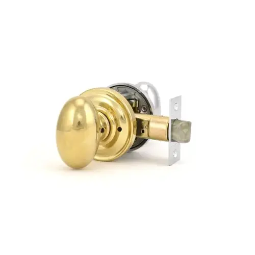 Privacy Ellipse Knob and Traditional Round Rose with 6AL Latch and Dual Strike Lifetime Brass by Bright Chrome Finish Privacy Ellipse Knob and Traditional Round Rose with 6AL Latch and Dual Strike Lifetime Brass by Bright Chrome Finish