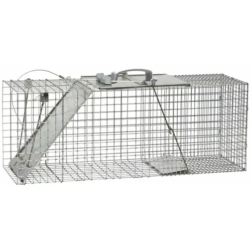 Easy Set Animal Trap, 32 in L, 10 in W, 12 in H, Spring-Loaded Door Galvanized Easy Set Animal Trap, 32 in L, 10 in W, 12 in H, Spring-Loaded Door Galvanized