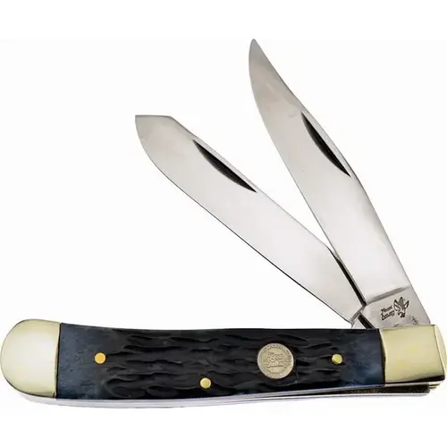 STEEL WARRIOR 4.125" BIG GAME TRAPPER BLACK BONE FOLDING KNIVE STEEL WARRIOR 4.125" BIG GAME TRAPPER BLACK BONE FOLDING KNIVE