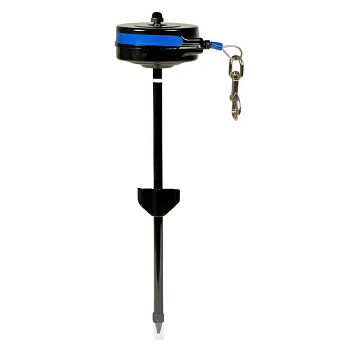 Retractable Cable Tie-Out Stake for Dogs Medium 25-lbs to 80-lbs Blue Retractable Cable Tie-Out Stake for Dogs Medium 25-lbs to 80-lbs Blue