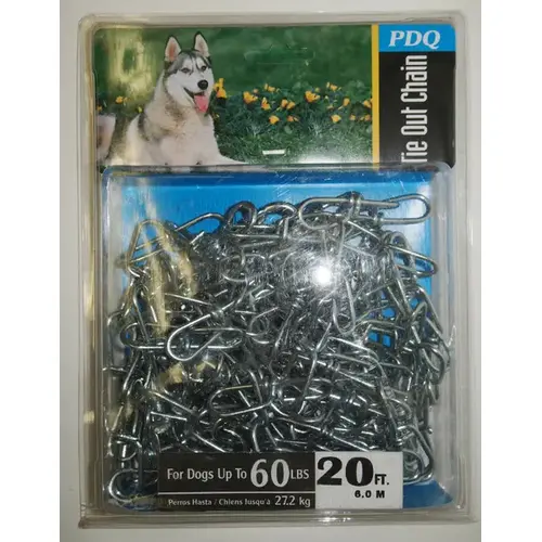 PDQ Pet Tie-Out Chain, Twist Link, 20 ft L Belt/Cable, Steel, For: Large Dogs up to 60 lb Zinc PDQ Pet Tie-Out Chain, Twist Link, 20 ft L Belt/Cable, Steel, For: Large Dogs up to 60 lb Zinc