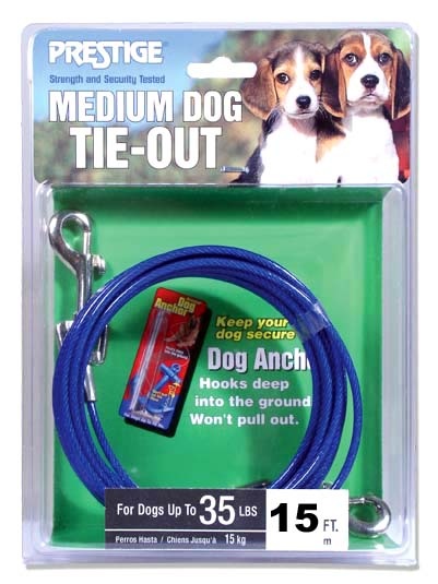 Boss Pet Q231500099 PDQ Pet Tie-Out Belt with Twin Swivel Snap, 15 ft L Belt/Cable, For: Medium Dogs Up to 35 lb Vinyl-Coated