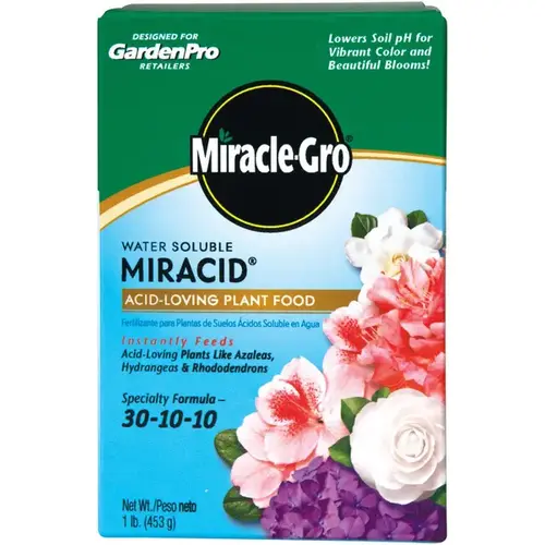 Miracid Plant Food, 1 lb Box, Solid, 30-10-10 N-P-K Ratio Blue Miracid Plant Food, 1 lb Box, Solid, 30-10-10 N-P-K Ratio Blue