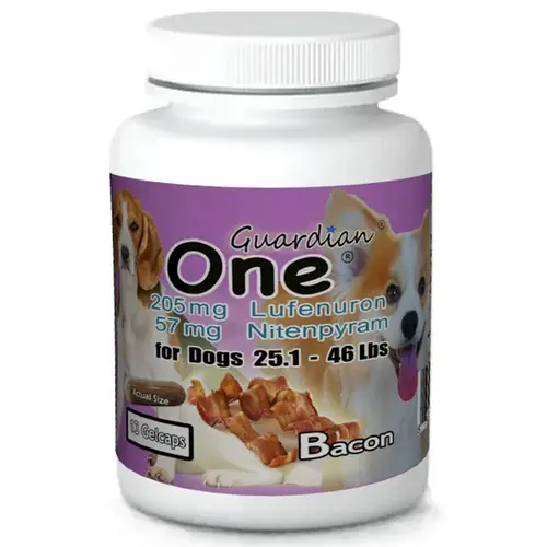 Guardian One Combo Flea Control with 205 mg of Lufenuron and 57 mg of Nitenpyram For Dogs 25 to 46 lbs - 13 Count Guardian One Combo Flea Control with 205 mg of Lufenuron and 57 mg of Nitenpyram For Dogs 25 to 46 lbs - 13 Count