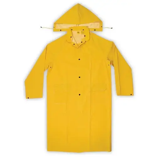 Mens Yellow PVC Knee Length Rain Coat Sz Small Mens Yellow PVC Knee Length Rain Coat Sz Small