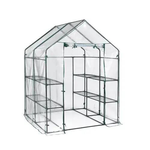Mini Greenhouse, Steel Frame, 4 Mesh Shelves, Clear Cover, 56 x 56 x 76 In. High
