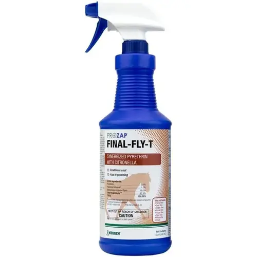 Final-Fly-T Fly-Die Equine Spray, Liquid, Clear/Light Yellow, Characteristic, Strong, 1 qt Final-Fly-T Fly-Die Equine Spray, Liquid, Clear/Light Yellow, Characteristic, Strong, 1 qt