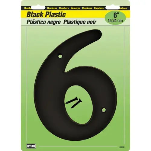 30200 Series House Number, Character: 6, 6 in H Character, Black Character, Plastic 30200 Series House Number, Character: 6, 6 in H Character, Black Character, Plastic