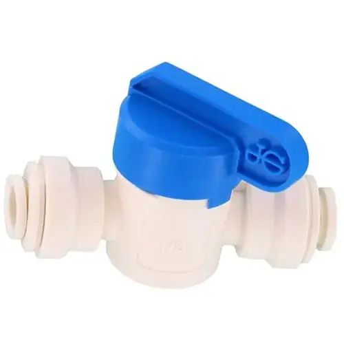 Shut-Off Valve, 3/8 in Connection, Tube, 150 psi Pressure, Polypropylene Body White Shut-Off Valve, 3/8 in Connection, Tube, 150 psi Pressure, Polypropylene Body White