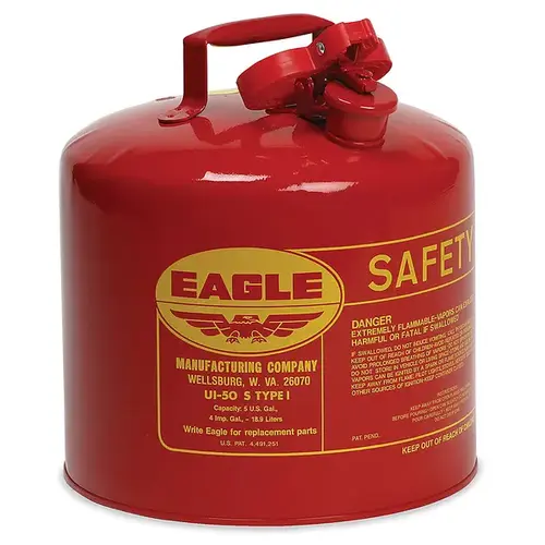 Red Galvanized Steel Self-Closing 5 gal Safety Can - 13 1/2" Height - 12 1/2" Overall Diameter Red Galvanized Steel Self-Closing 5 gal Safety Can - 13 1/2" Height - 12 1/2" Overall Diameter