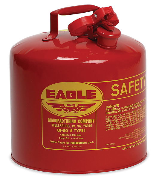 Eagle UI-50-FS Red Galvanized Steel Self-Closing 5 gal Safety Can - 13 1/2" Height - 12 1/2" Overall Diameter