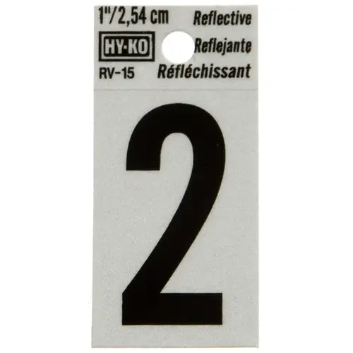 Reflective Sign, Character: 2, 1 in H Character, Black Character, Silver Background, Vinyl Reflective Sign, Character: 2, 1 in H Character, Black Character, Silver Background, Vinyl