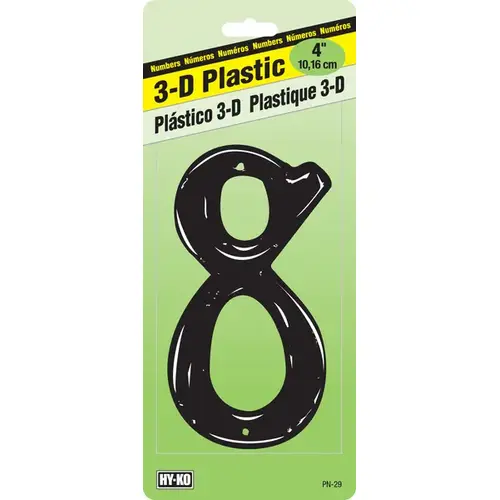 House Number, Character: 8, 4 in H Character, Black Character, Plastic House Number, Character: 8, 4 in H Character, Black Character, Plastic