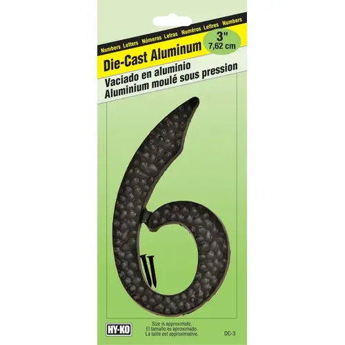 House Address Number 6, Black Die-Cast Aluminum, 3-1/2-In. House Address Number 6, Black Die-Cast Aluminum, 3-1/2-In.