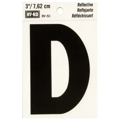 Reflective Letter, Character: D, 3 in H Character, Black Character, Silver Background, Vinyl Reflective Letter, Character: D, 3 in H Character, Black Character, Silver Background, Vinyl