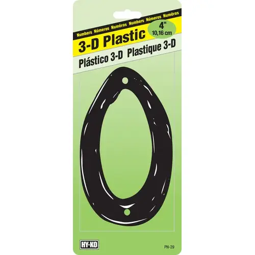 House Number, Character: 0, 4 in H Character, Black Character, Plastic
