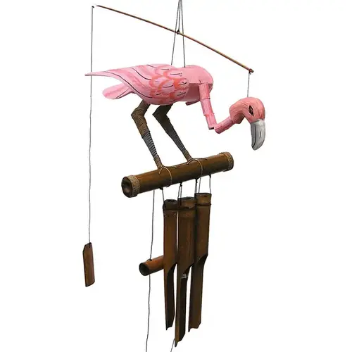 Pink Flamingo Bobbing Head Bamboo Wind Chime