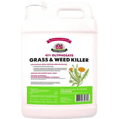 Glyphosate Grass and Weed Killer, Liquid, Clear/Viscous Green/Yellow, 2.5 gal