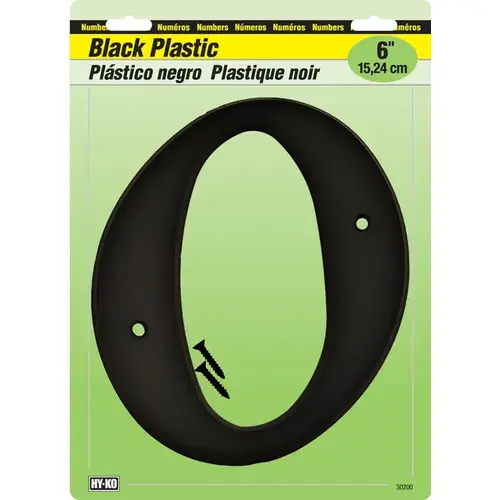30200 Series House Number, Character: 0, 6 in H Character, Black Character, Plastic 30200 Series House Number, Character: 0, 6 in H Character, Black Character, Plastic