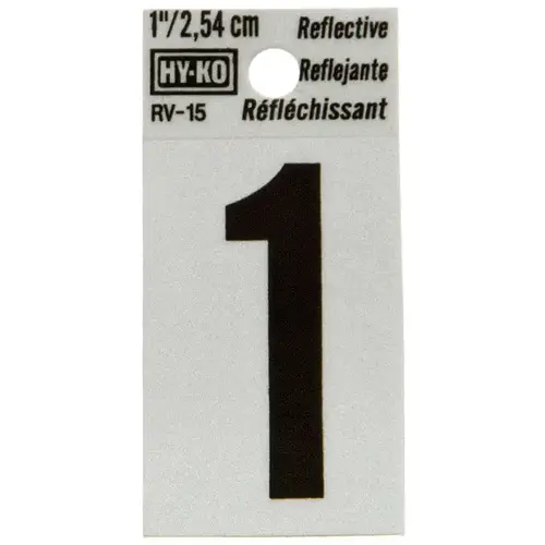 Reflective Sign, Character: 1, 1 in H Character, Black Character, Silver Background, Vinyl Reflective Sign, Character: 1, 1 in H Character, Black Character, Silver Background, Vinyl
