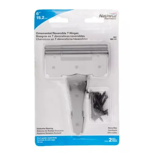 Ornamental Gate T-Hinge, Reversible, Black, 6 In. Ornamental Gate T-Hinge, Reversible, Black, 6 In.