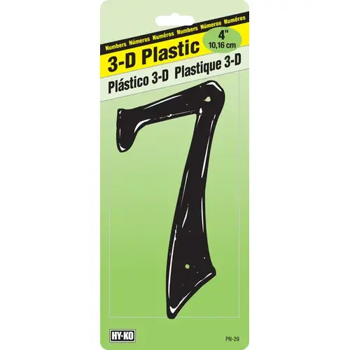 House Number, Character: 7, 4 in H Character, Black Character, Plastic