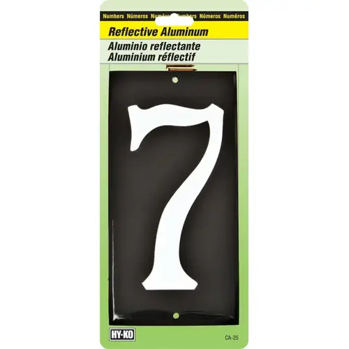 House Number, Character: 7, 3-1/2 in H Character, White Character, Black Background, Aluminum House Number, Character: 7, 3-1/2 in H Character, White Character, Black Background, Aluminum