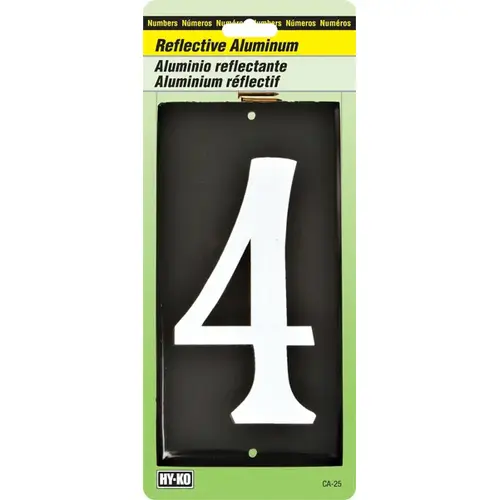 Number 3-1/2" Reflective White Aluminum Nail-On 4 Number 3-1/2" Reflective White Aluminum Nail-On 4