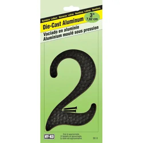 House Address Number 2, Black Die-Cast Aluminum, 3-1/2-In. House Address Number 2, Black Die-Cast Aluminum, 3-1/2-In.