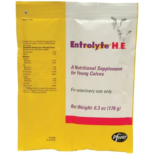ENTROLYTE H.E. NUTRITIONAL SUPPLMENT FOR CALVES - 178 GR ENTROLYTE H.E. NUTRITIONAL SUPPLMENT FOR CALVES - 178 GR