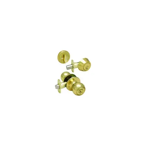 Helena Combo Lockset & Single Cylinder Deadbolt Bright Brass Helena Combo Lockset & Single Cylinder Deadbolt Bright Brass